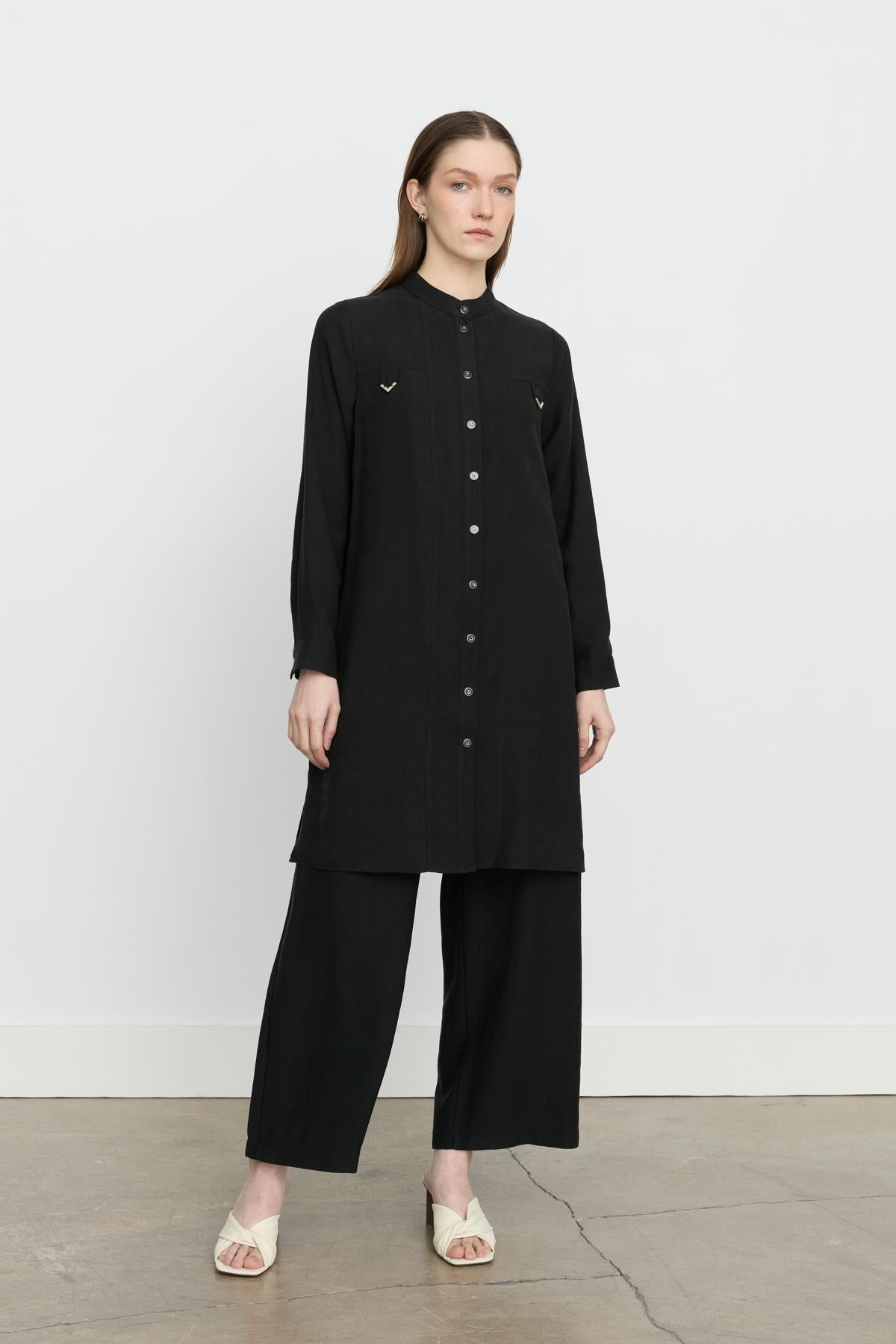 Aller Detaylı Tencel Tunik Siyah