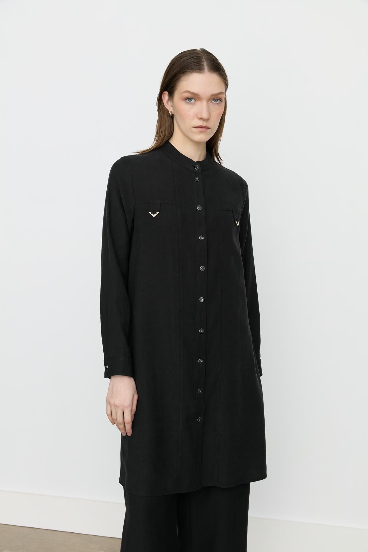 Aller Detaylı Tencel Tunik Siyah