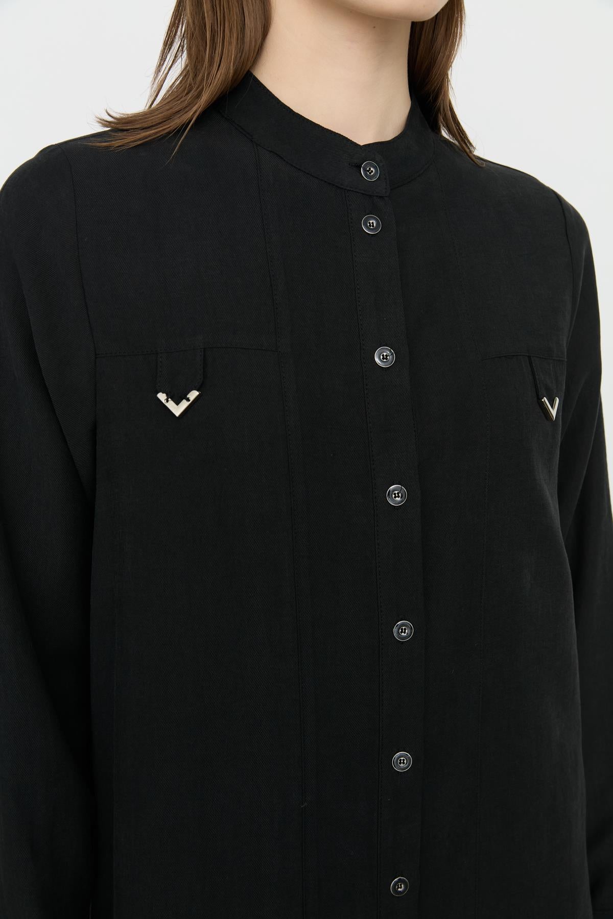 Aller Detaylı Tencel Tunik Siyah