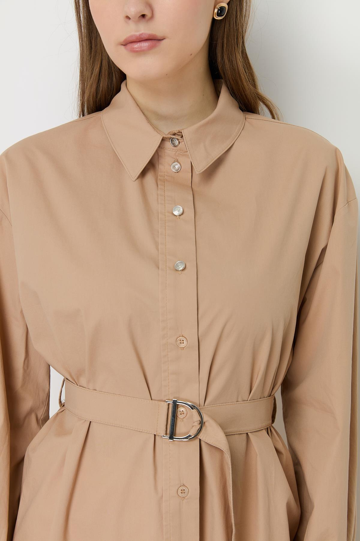 Beli Kemerli Asimetrik Tunik Camel