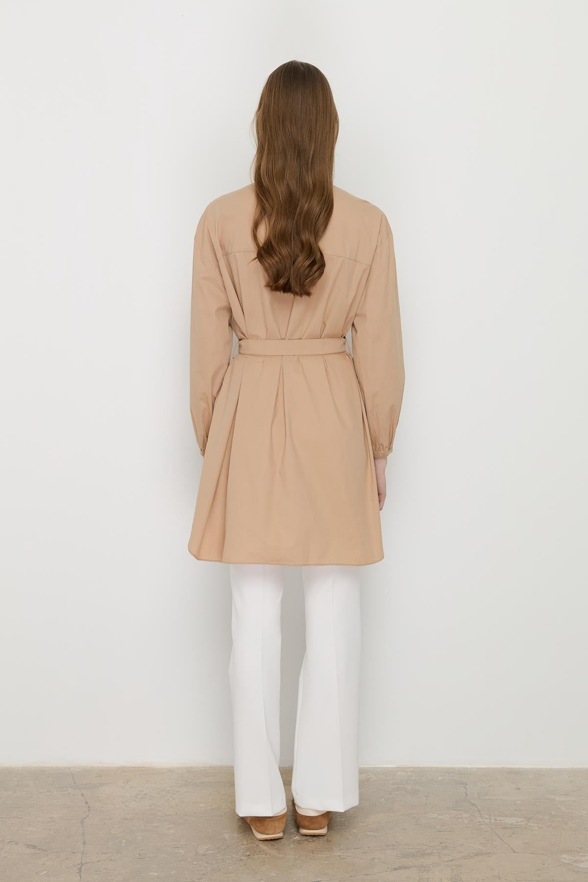 Beli Kemerli Asimetrik Tunik Camel