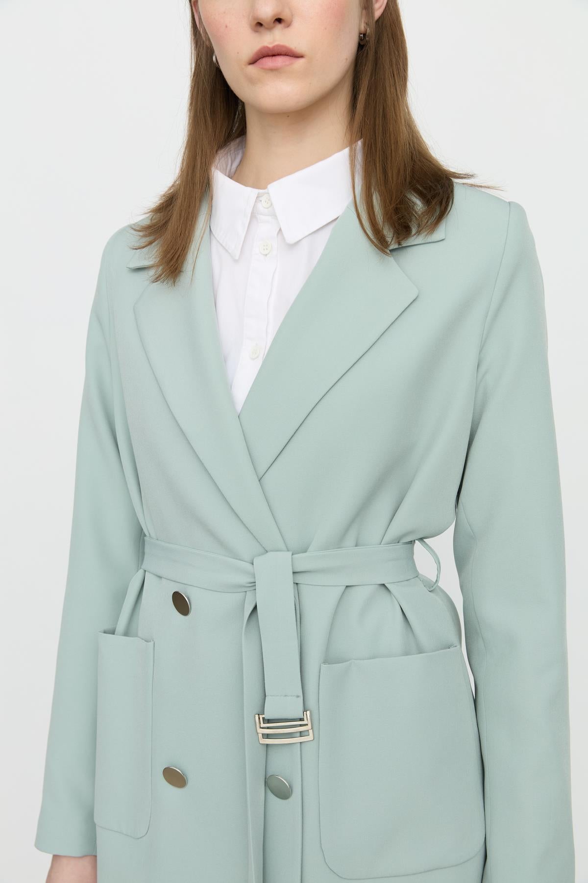 Beli Kuşaklı Blazer Ceket Aqua