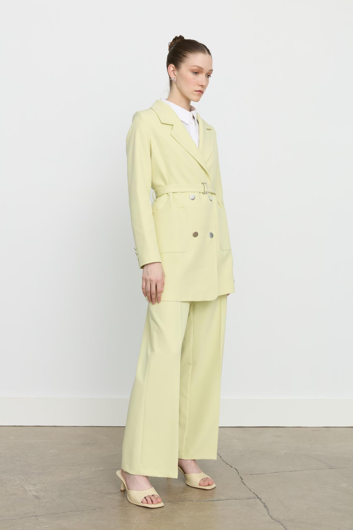 Beli Kuşaklı Blazer Ceket Fıstık Yeşili
