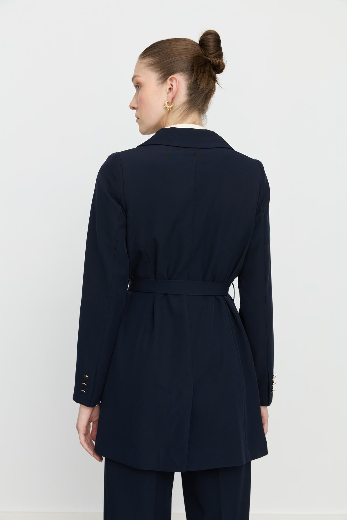 Beli Kuşaklı Blazer Ceket Lacivert