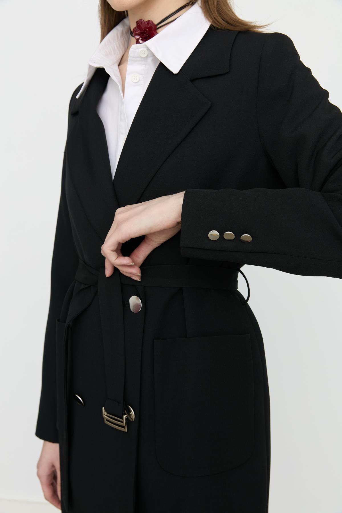 Beli Kuşaklı Blazer Ceket Siyah