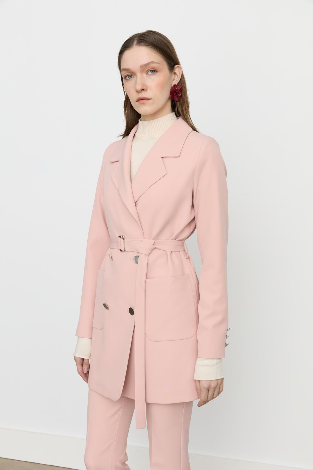Beli Kuşaklı Blazer Ceket Somon