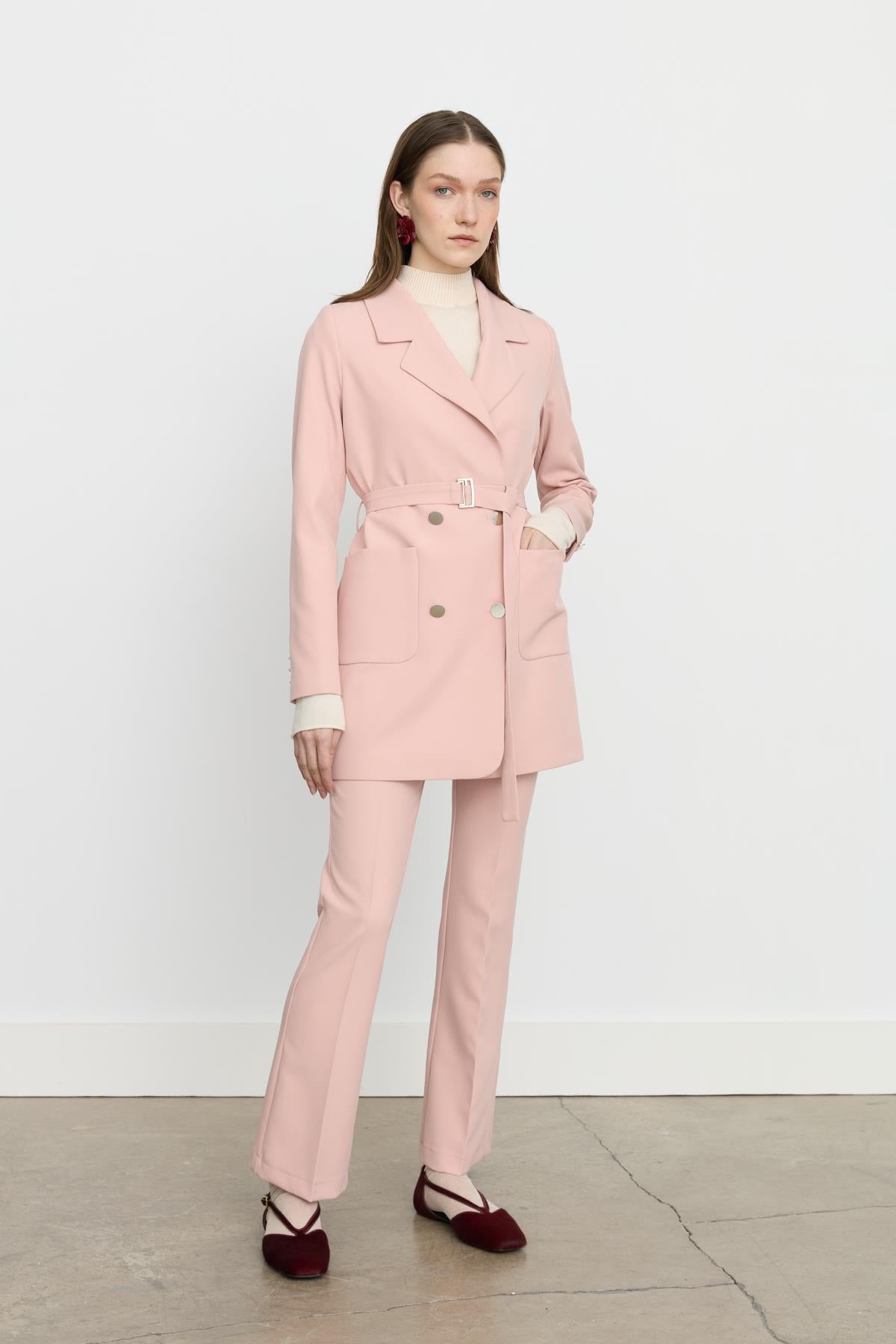 Beli Kuşaklı Blazer Ceket Somon