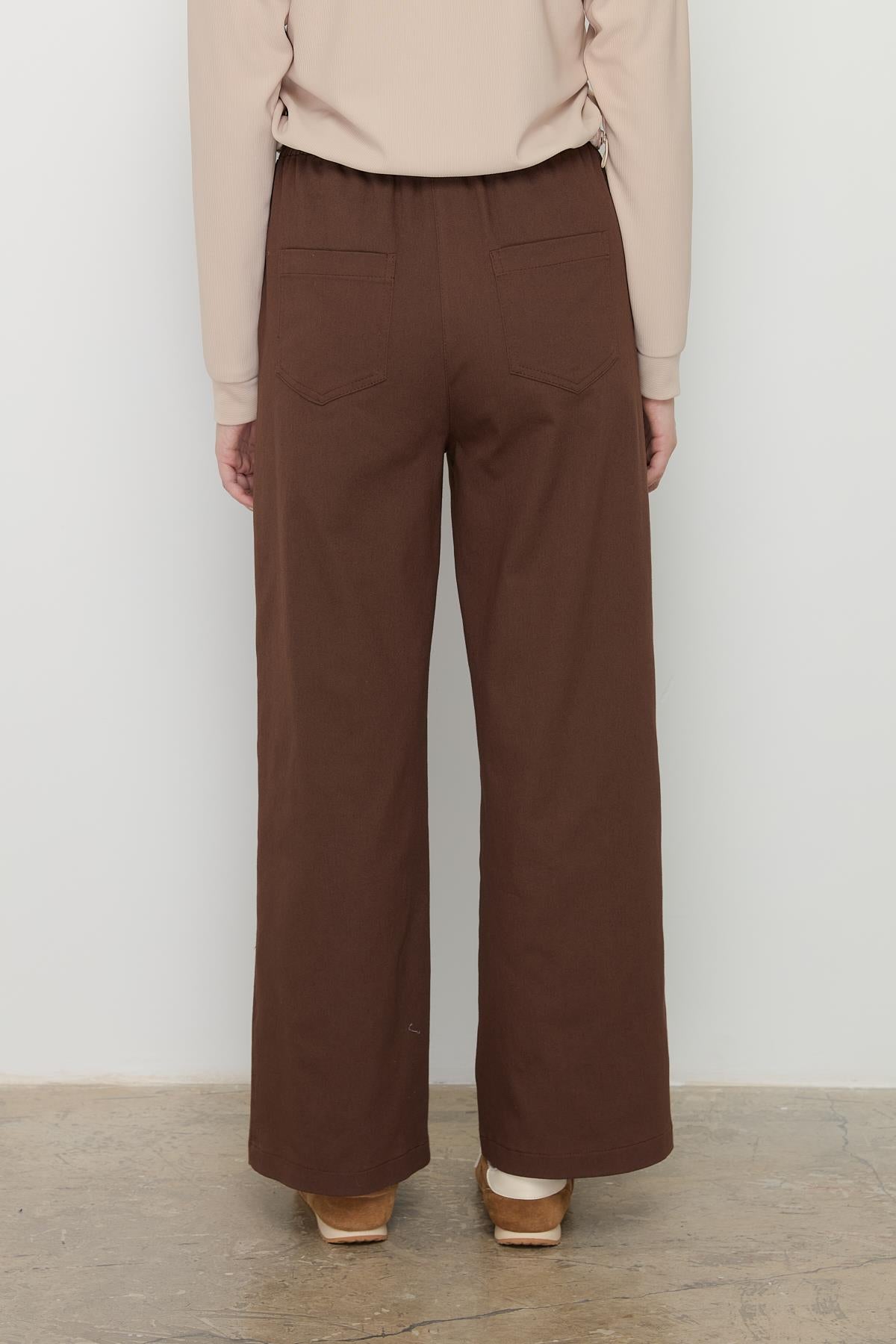 Beli Lastikli Bol Paça Kanvas Pantolon Kahve