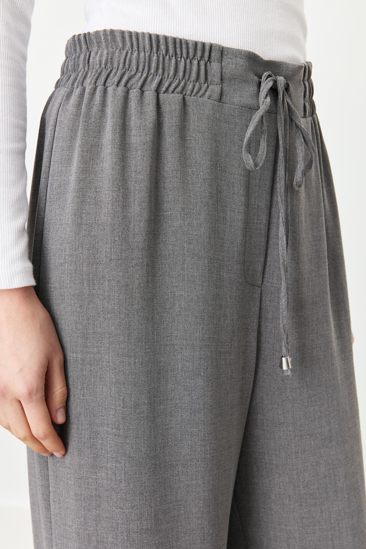 Beli Lastikli Bol Paça Pantolon Füme