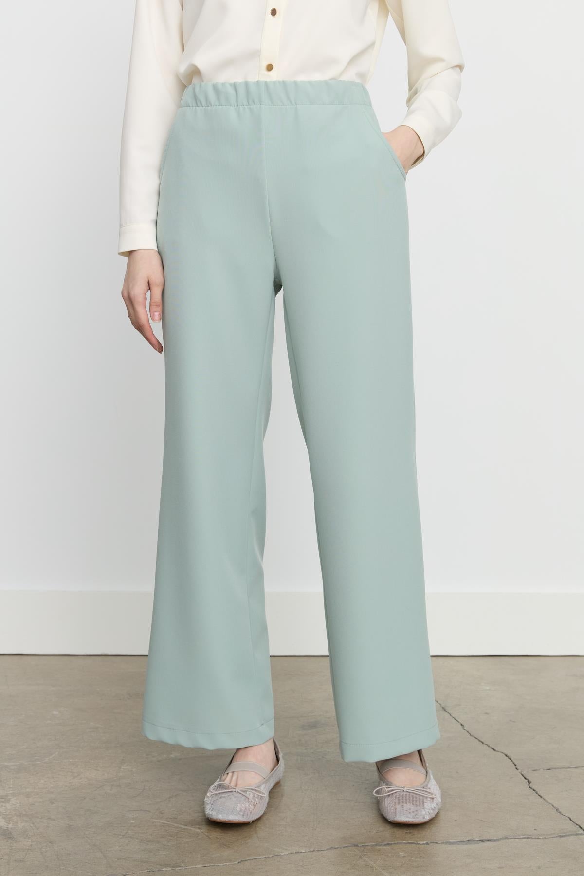 Beli Lastikli Ütü İzli Pantolon Aqua