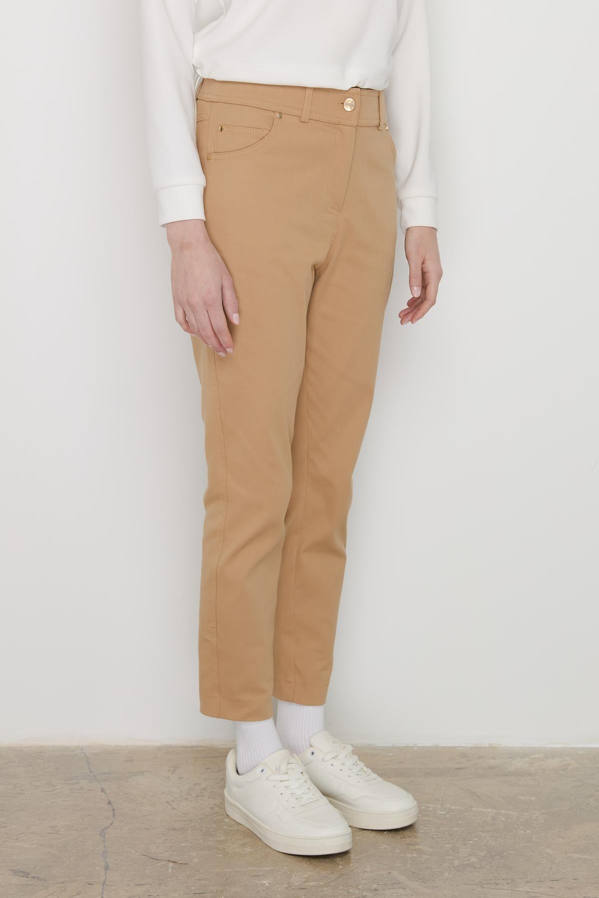Dar Paça Kanvas Pantolon Camel