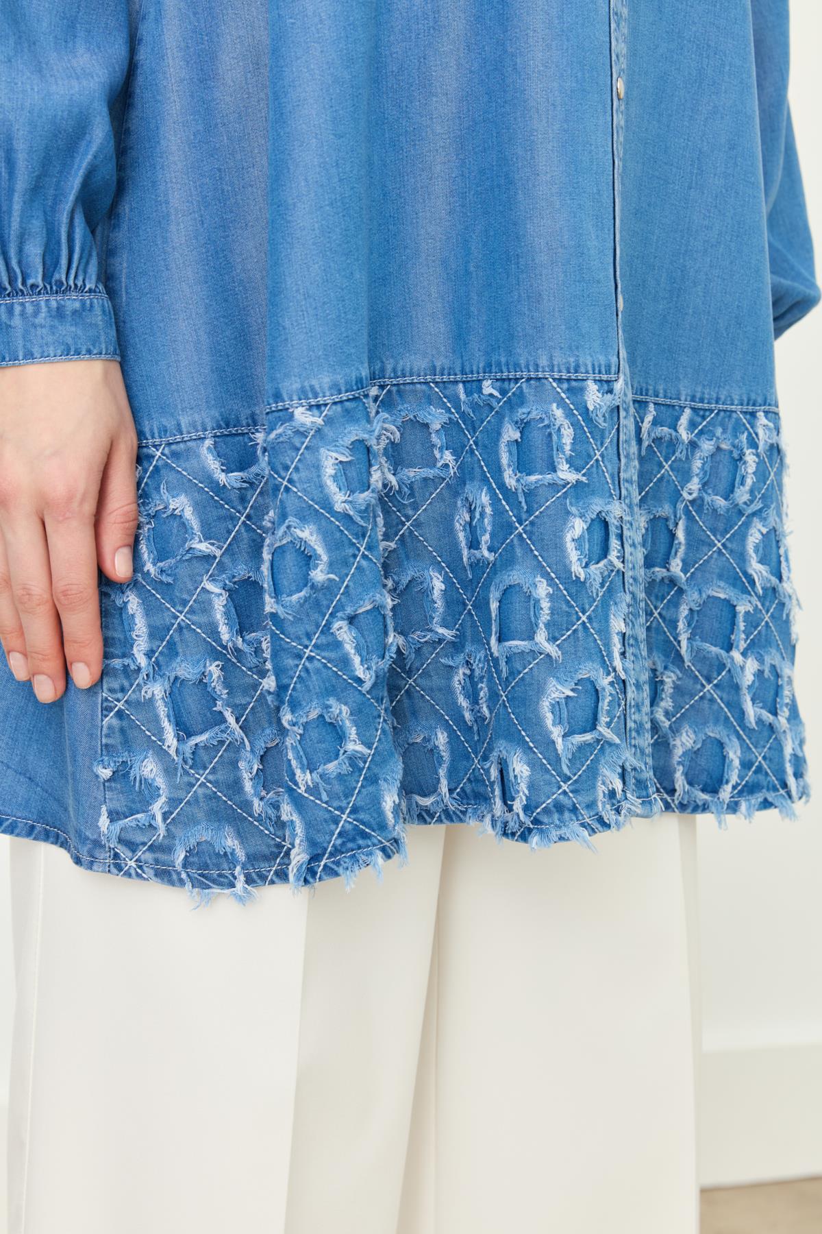 Etek Altı Detaylı Tencel Tunik Buz