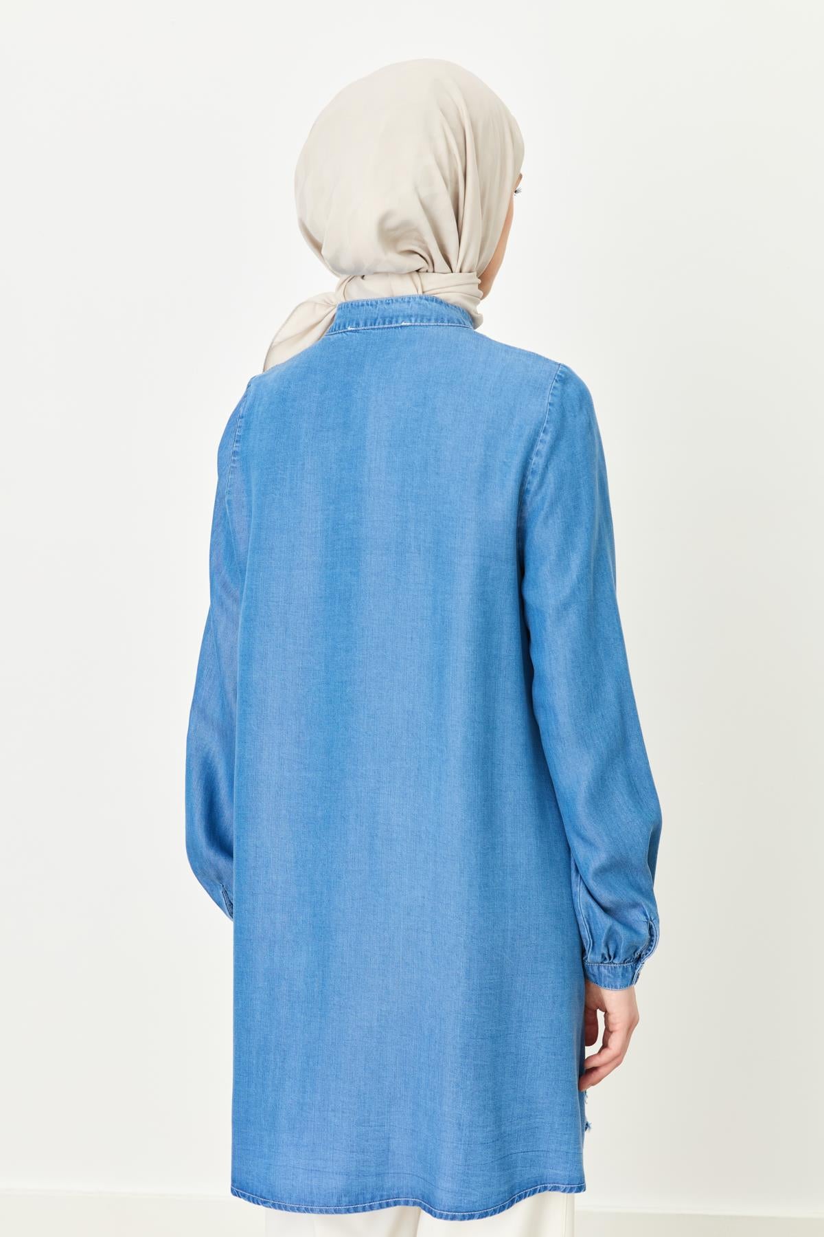 Etek Altı Detaylı Tencel Tunik Buz
