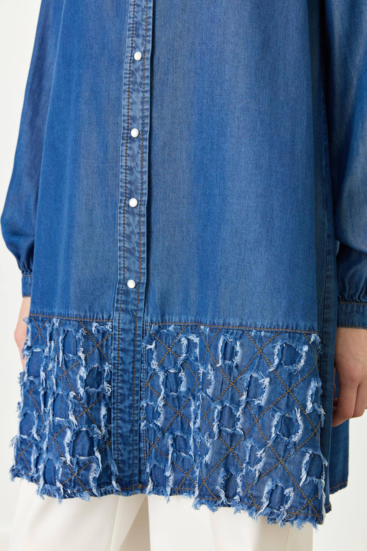 Etek Altı Detaylı Tencel Tunik İndigo