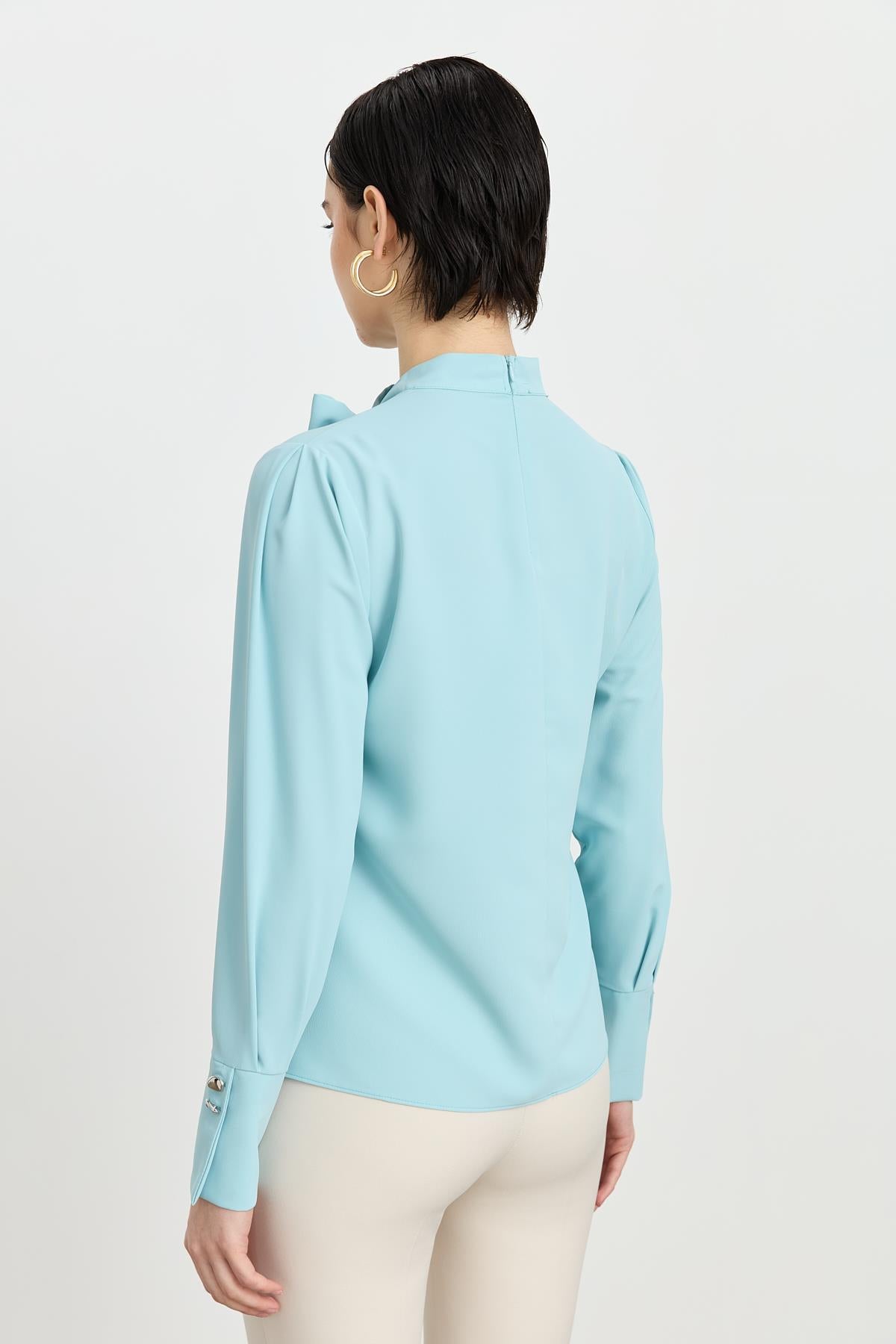 Fular Detaylı Şık Bluz Aqua