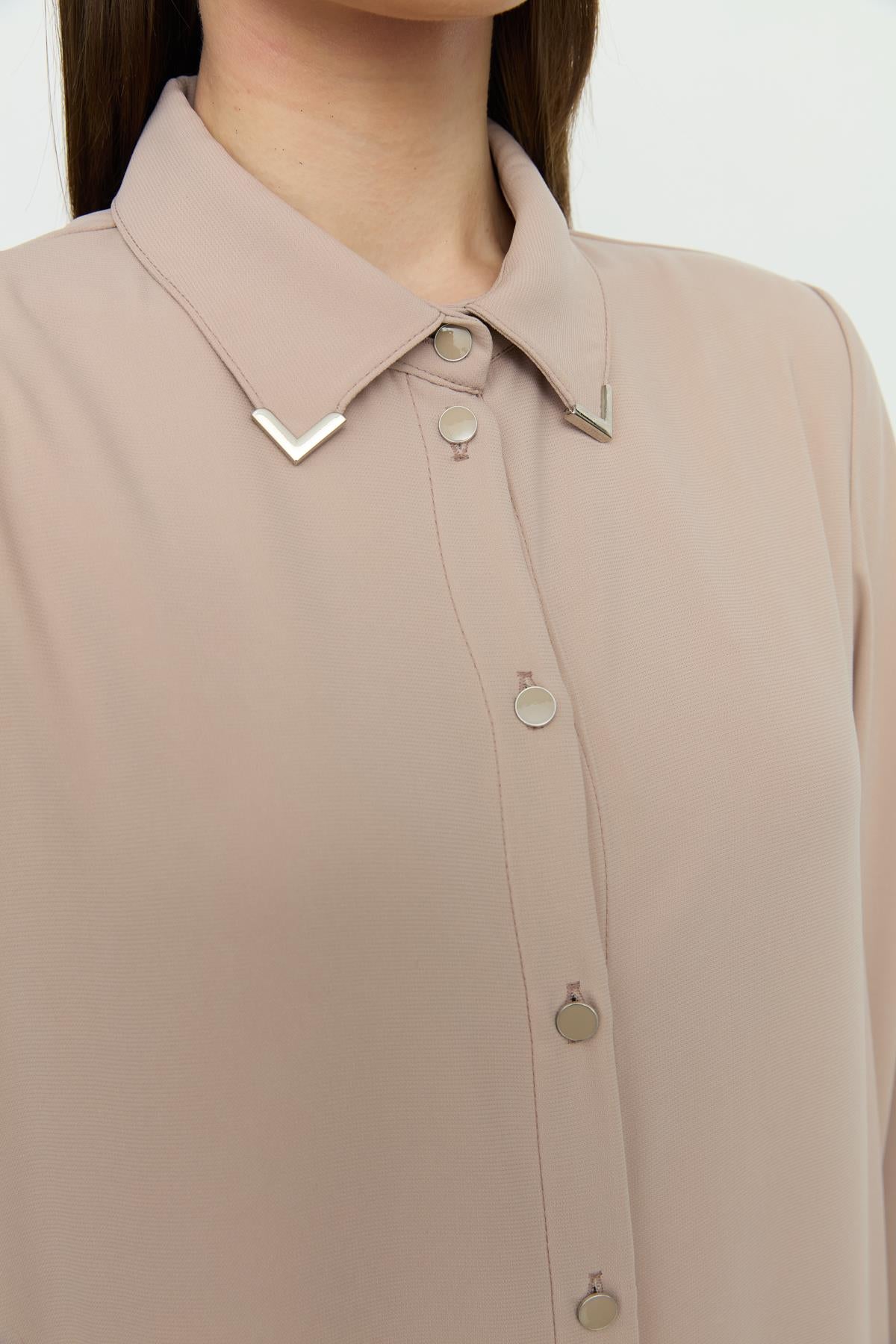 Gömlek Yaka Basic Tunik Bej