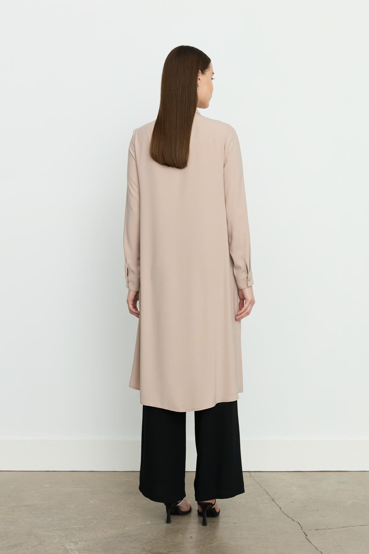 Gömlek Yaka Basic Tunik Bej