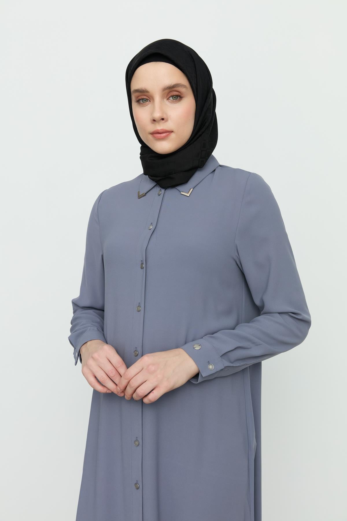 Gömlek Yaka Basic Tunik Gri