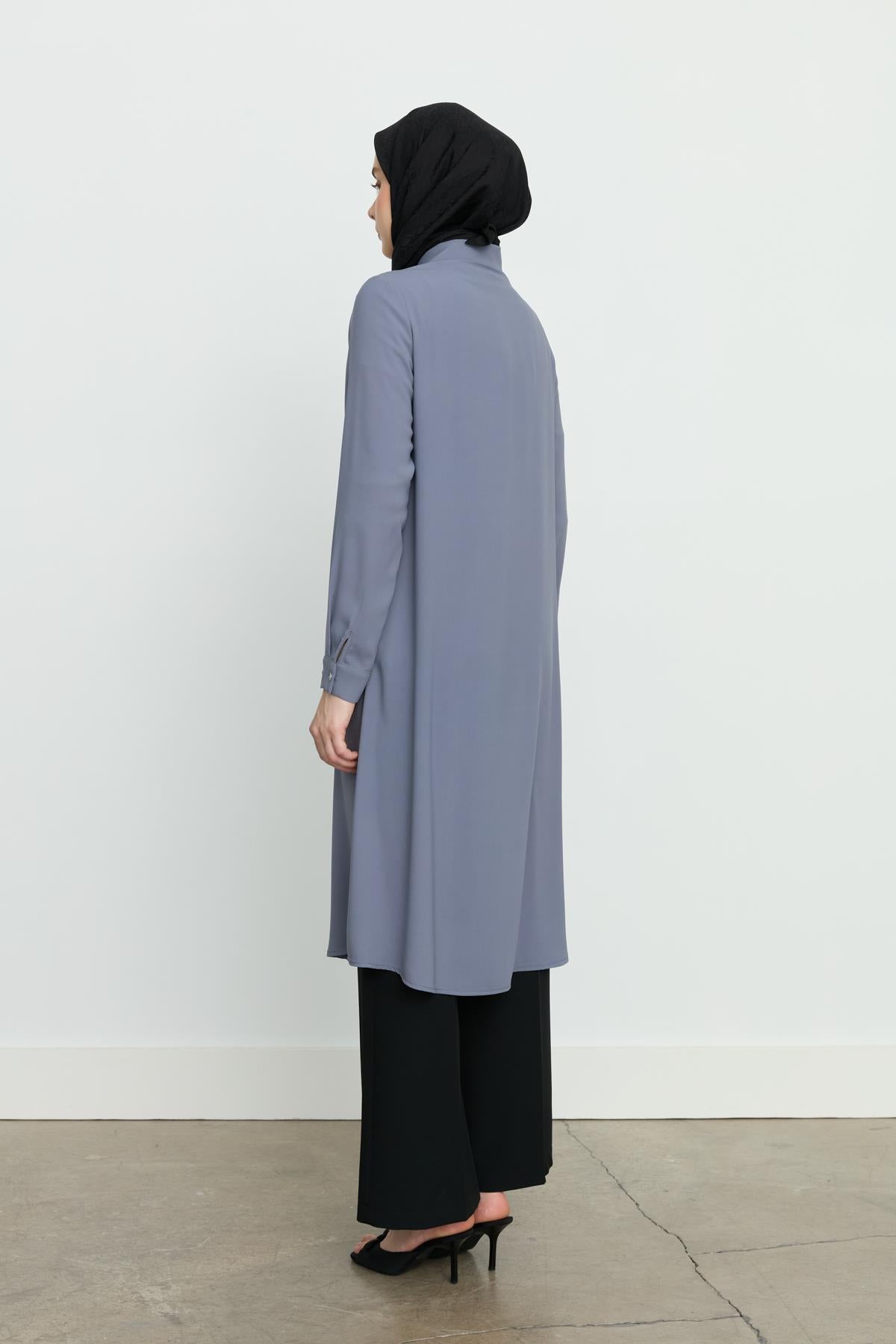 Gömlek Yaka Basic Tunik Gri