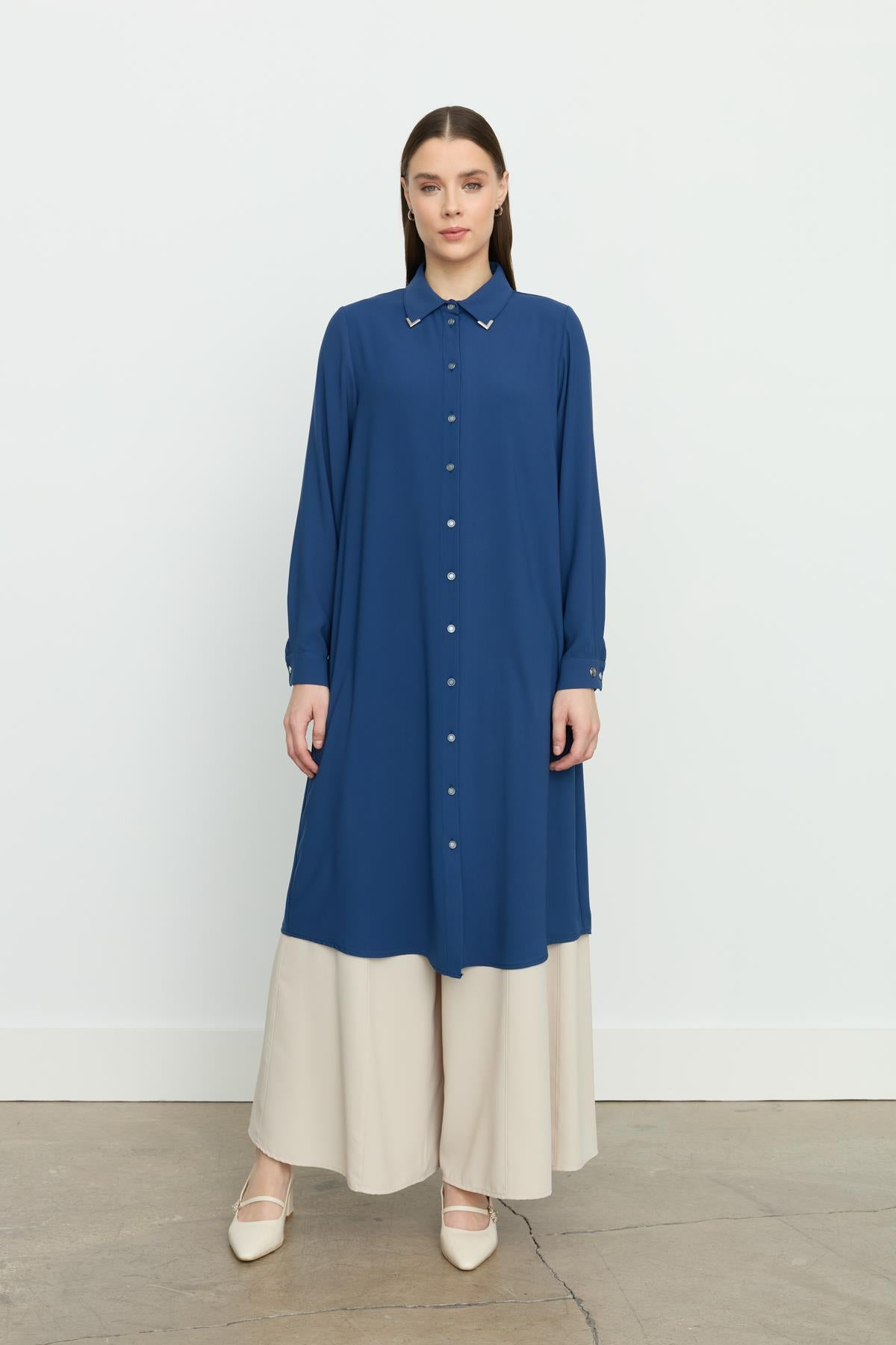 Gömlek Yaka Basic Tunik İndigo