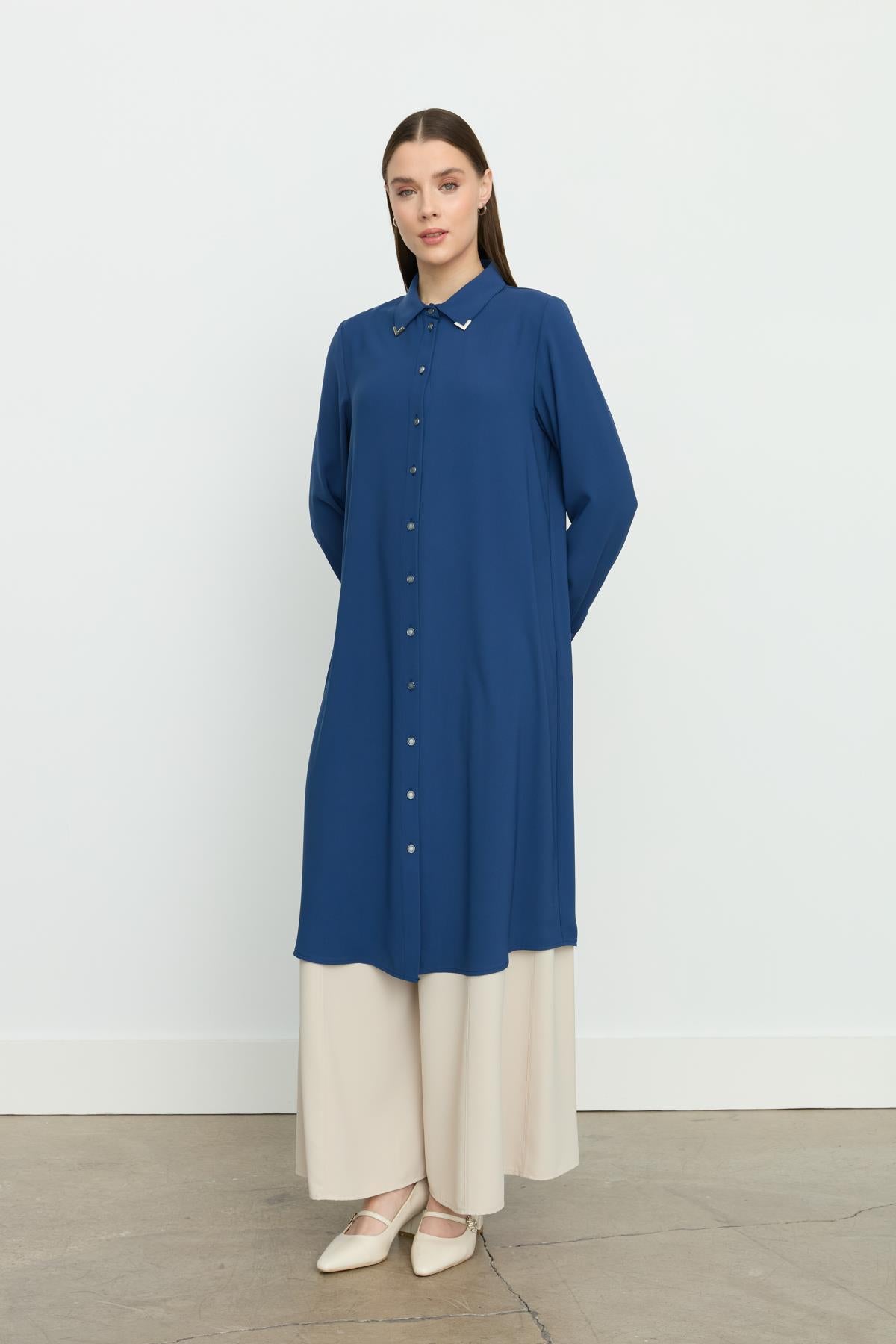Gömlek Yaka Basic Tunik İndigo