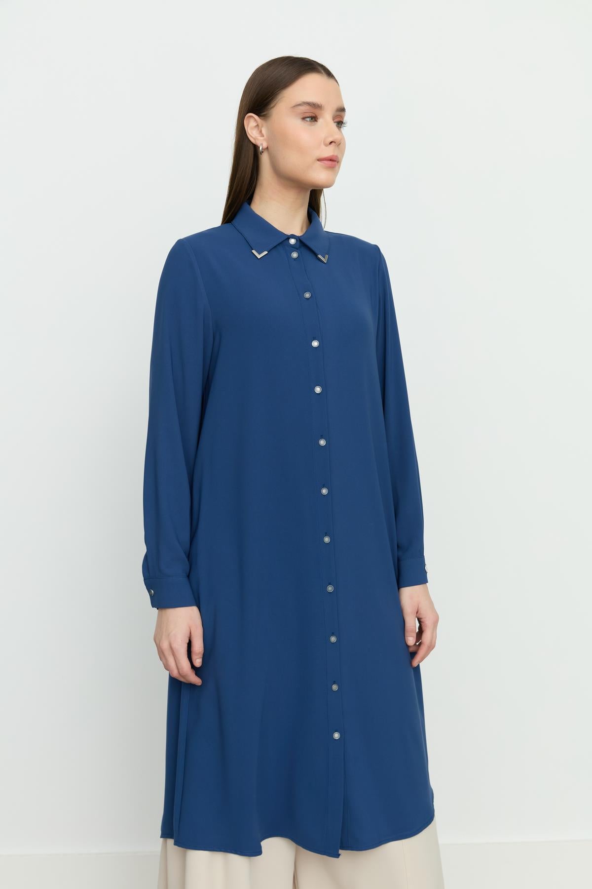 Gömlek Yaka Basic Tunik İndigo