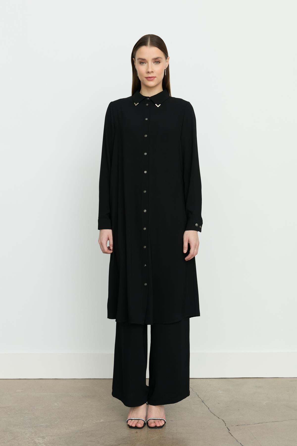 Gömlek Yaka Basic Tunik Siyah