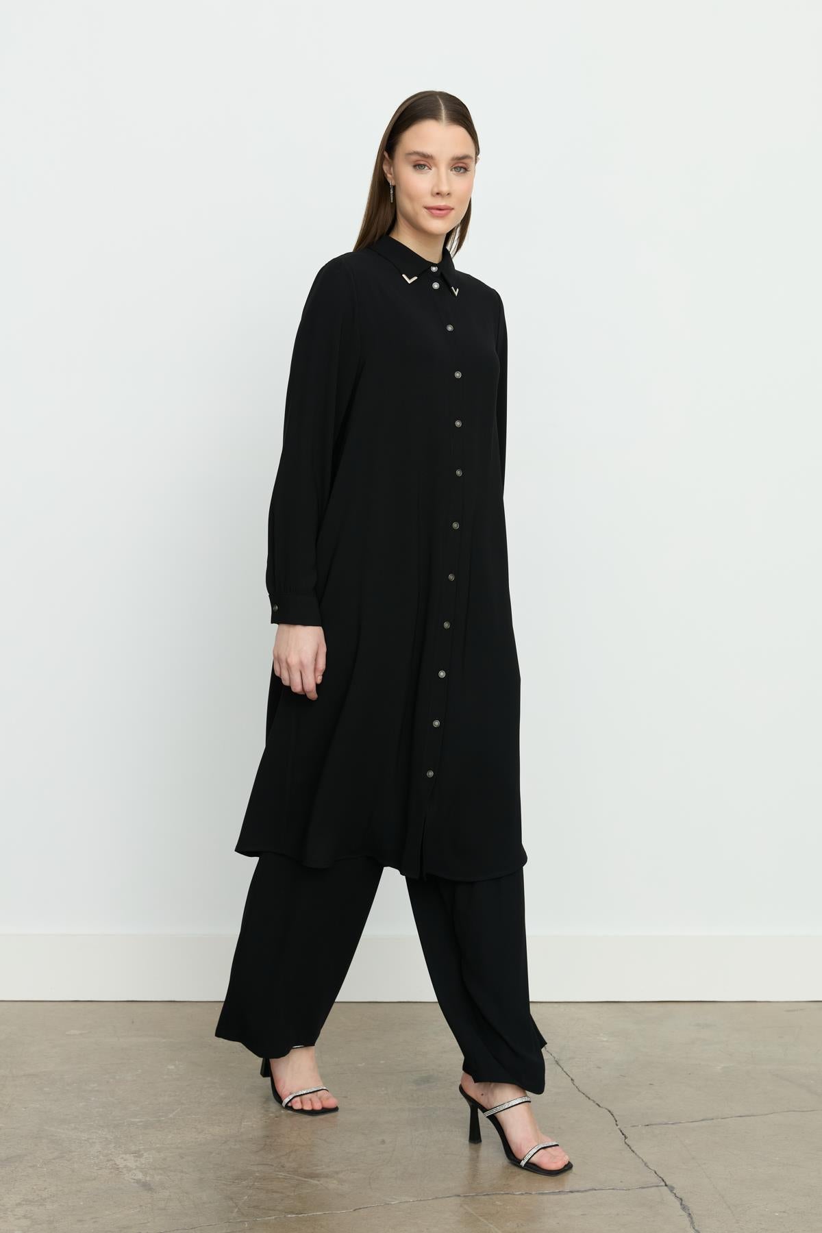 Gömlek Yaka Basic Tunik Siyah