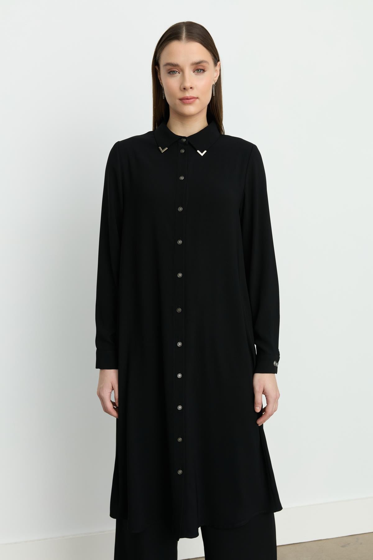 Gömlek Yaka Basic Tunik Siyah