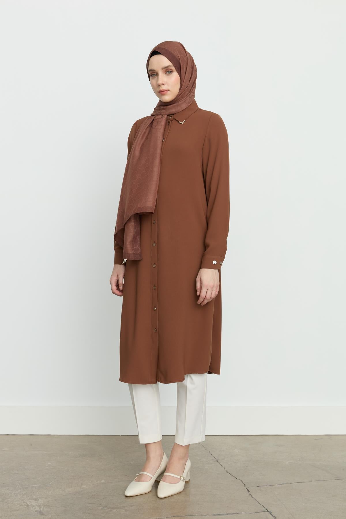Gömlek Yaka Basic Tunik Taba