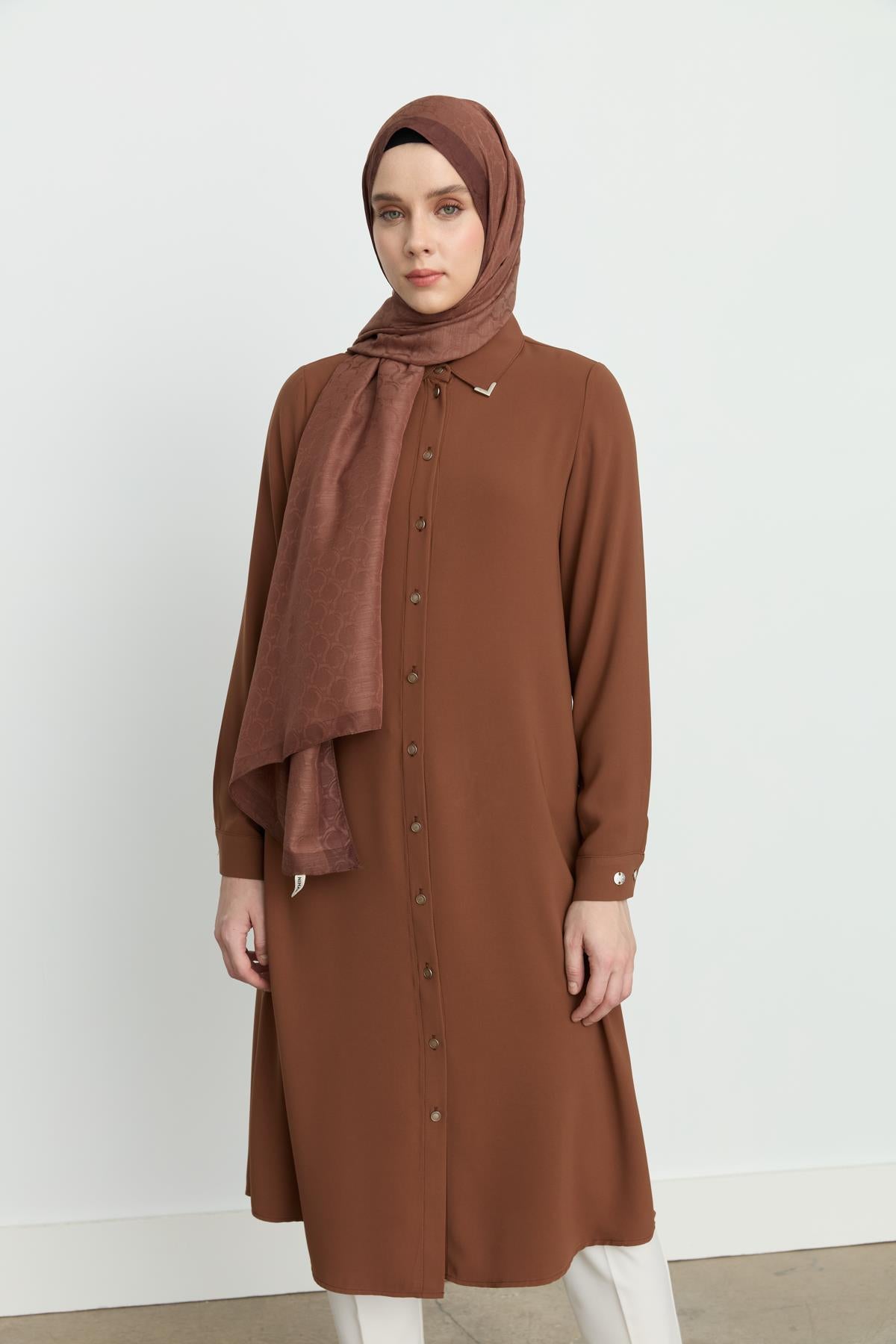 Gömlek Yaka Basic Tunik Taba