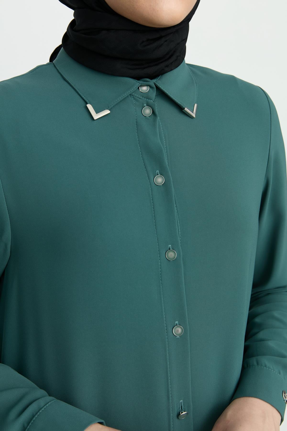 Gömlek Yaka Basic Tunik Yeşil