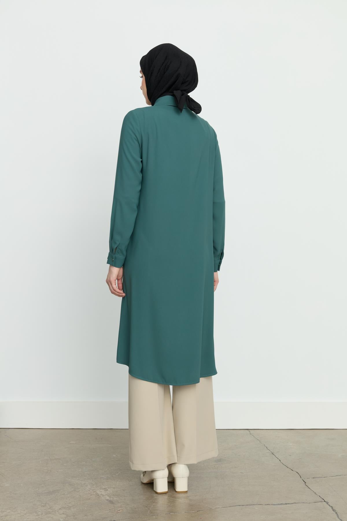Gömlek Yaka Basic Tunik Yeşil