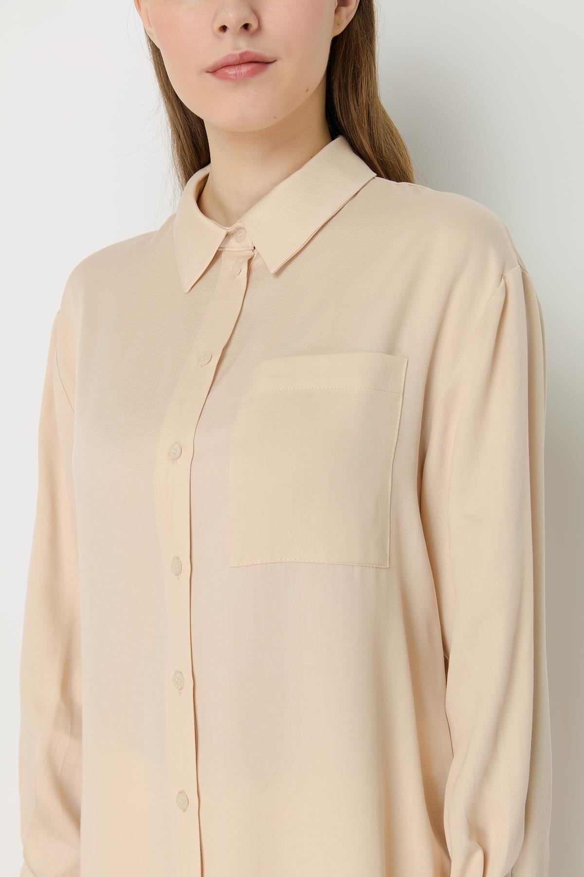 Gömlek Yaka Tencel Basic Tunik Bej