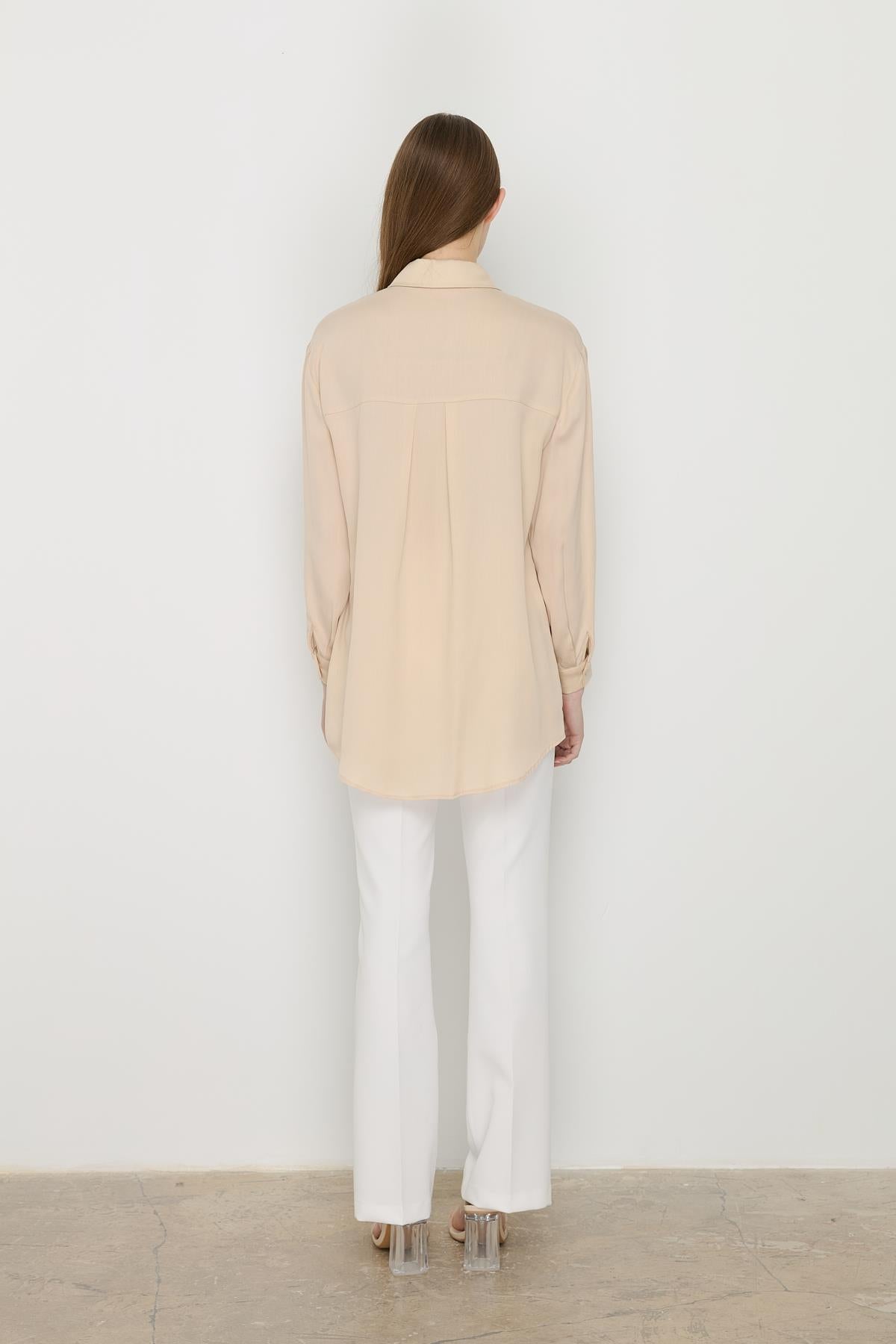 Gömlek Yaka Tencel Basic Tunik Bej