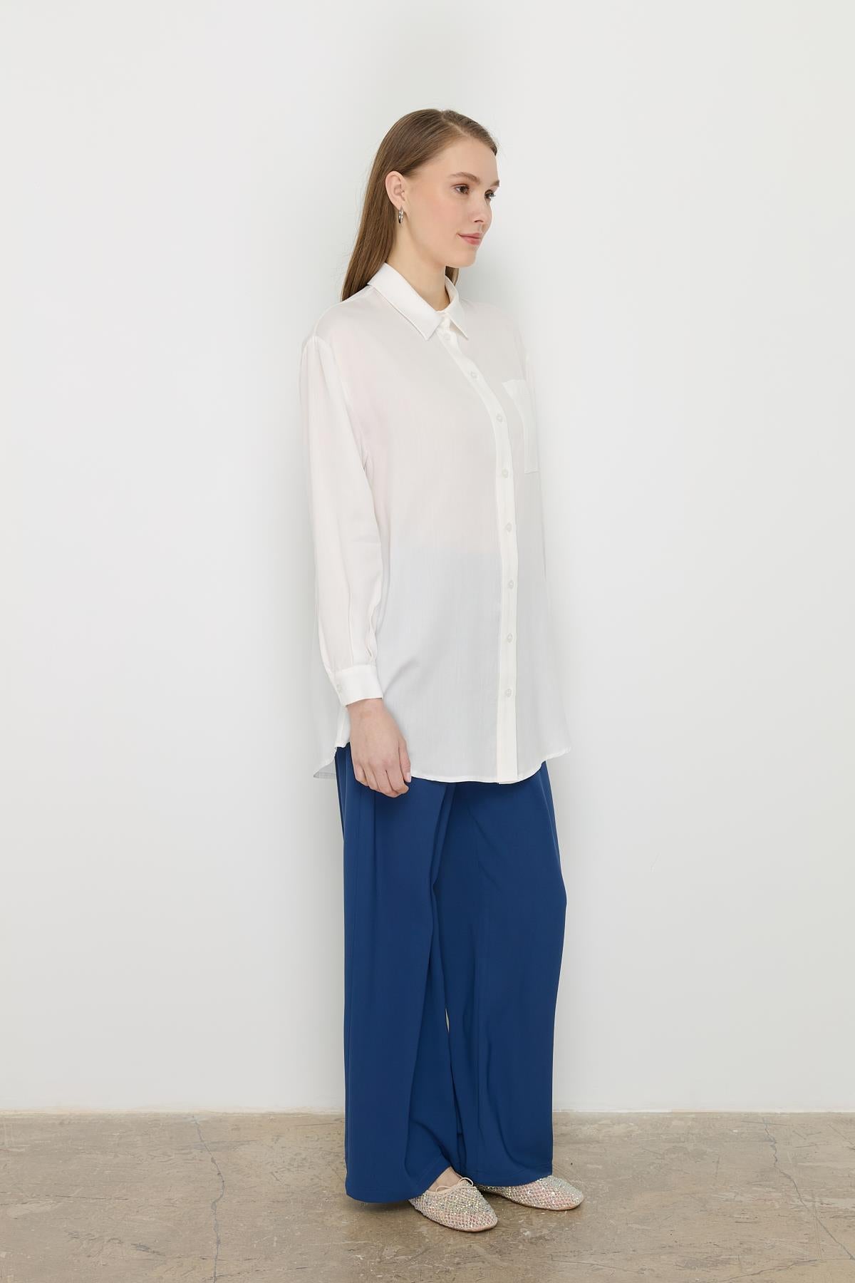 Gömlek Yaka Tencel Basic Tunik Ekru