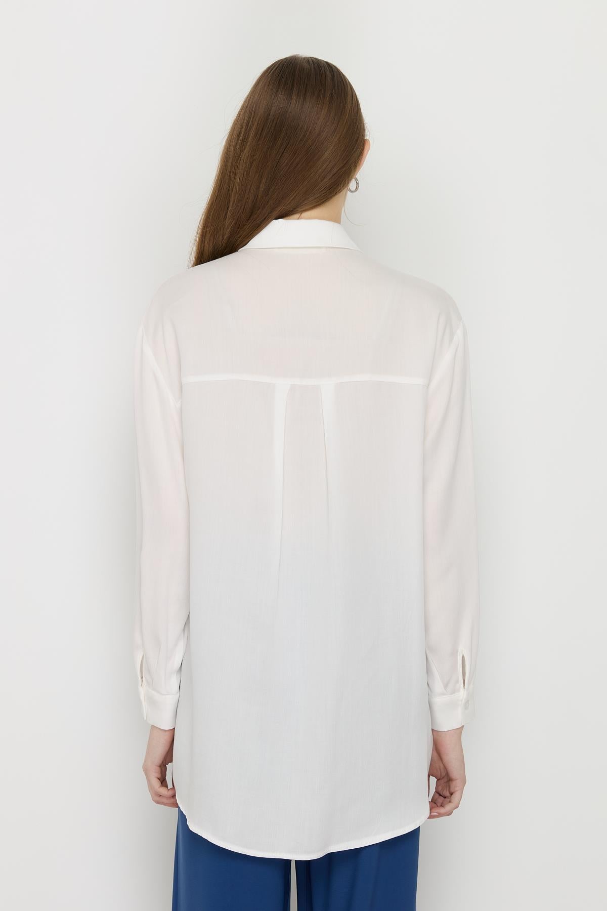 Gömlek Yaka Tencel Basic Tunik Ekru