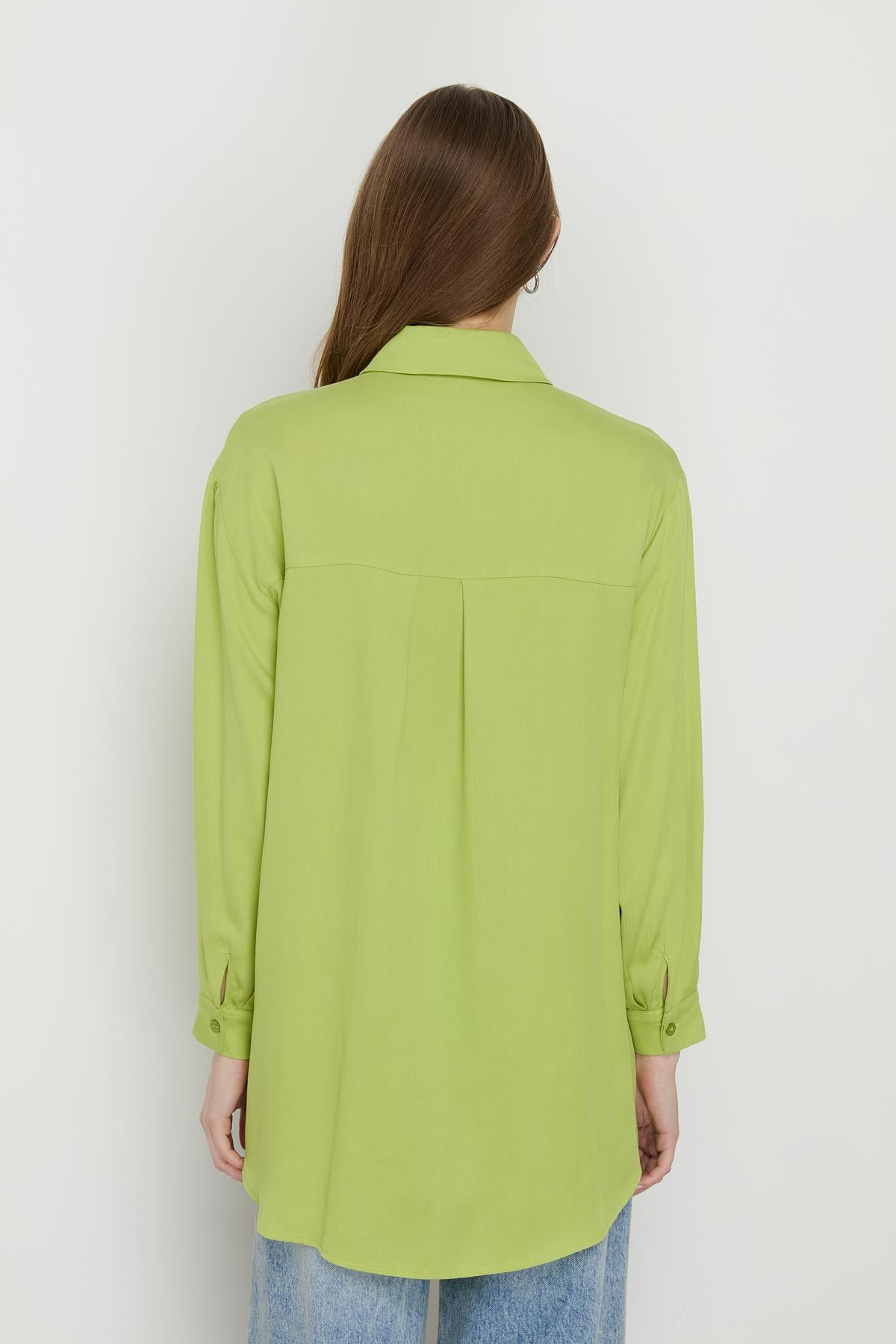 Gömlek Yaka Tencel Basic Tunik Fıstık Yeşili