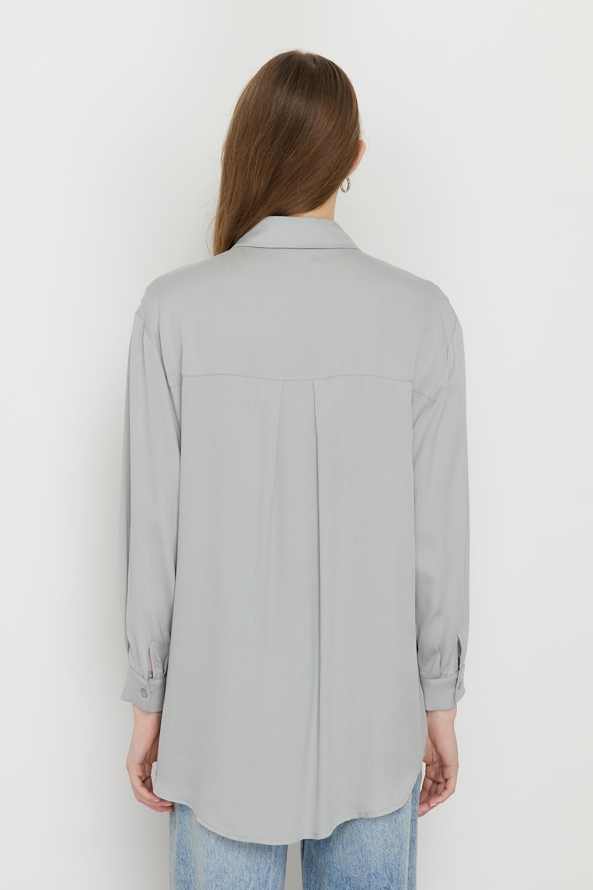 Gömlek Yaka Tencel Basic Tunik Gri