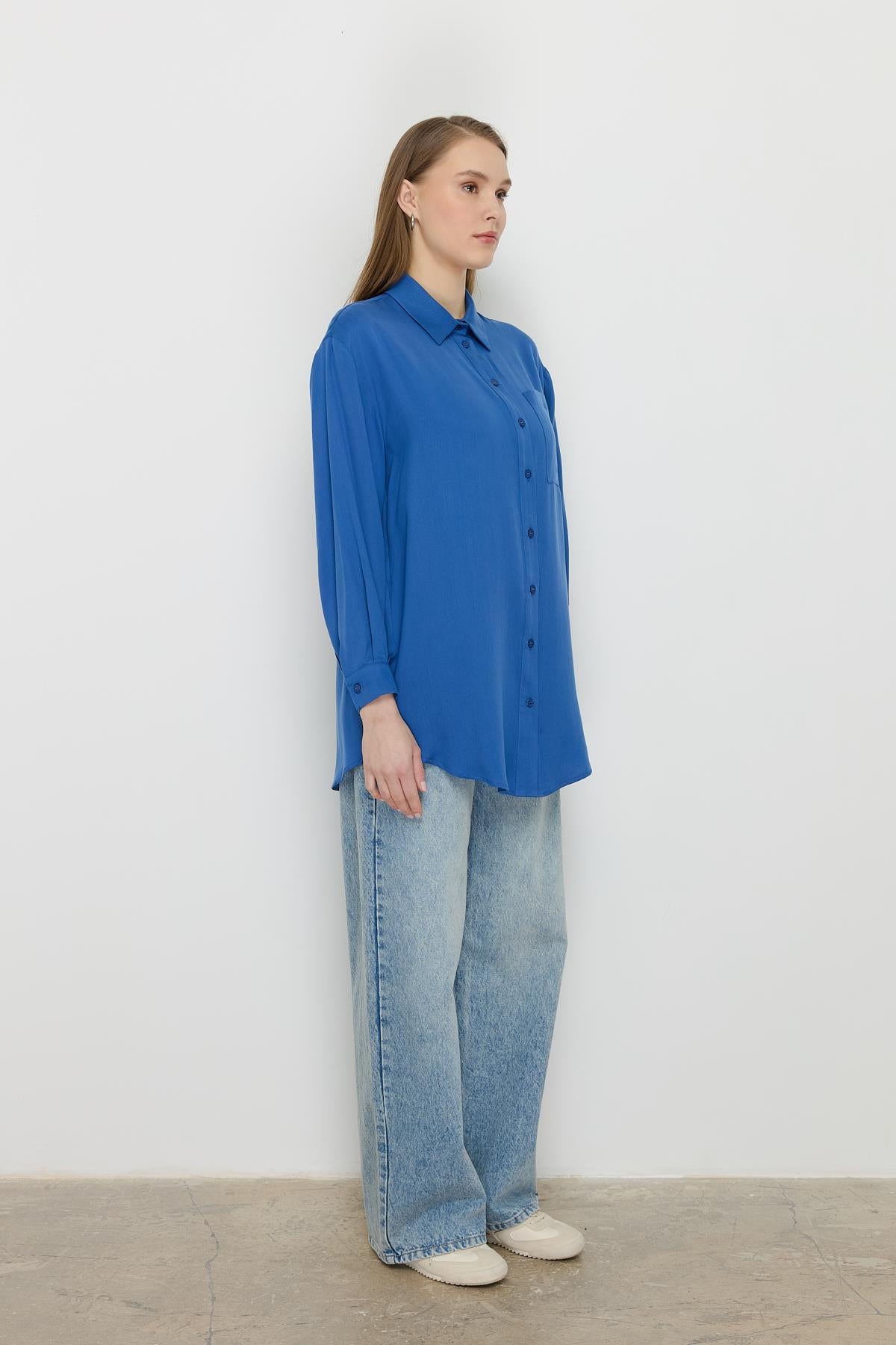 Gömlek Yaka Tencel Basic Tunik İndigo