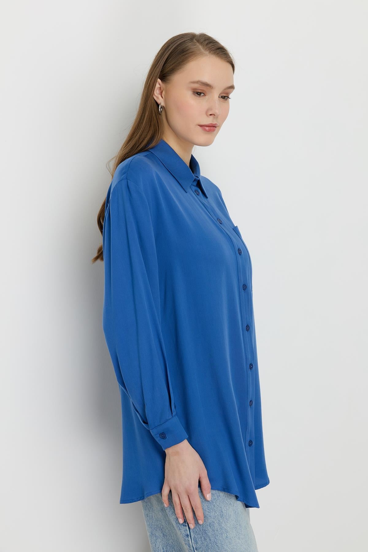 Gömlek Yaka Tencel Basic Tunik İndigo