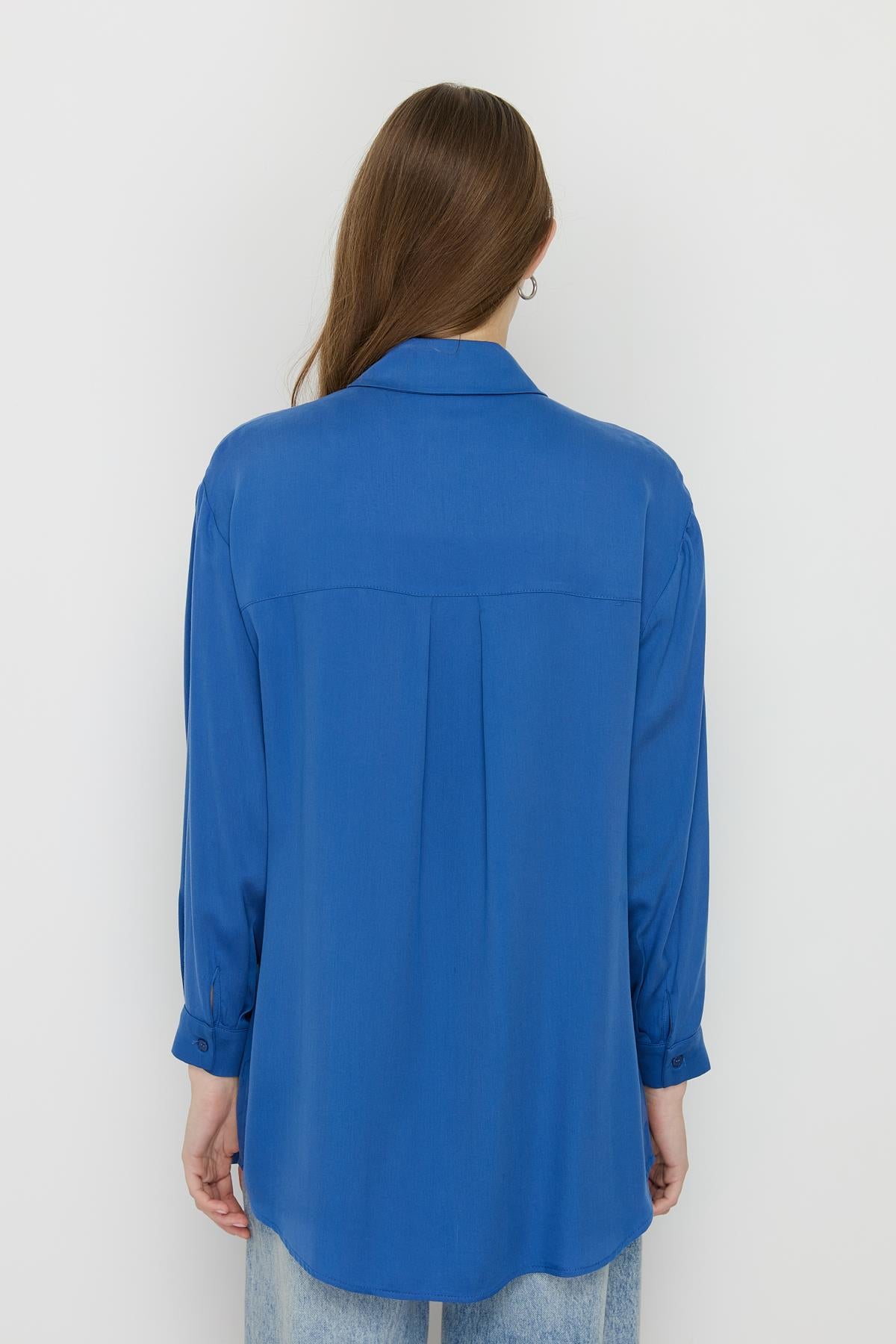Gömlek Yaka Tencel Basic Tunik İndigo