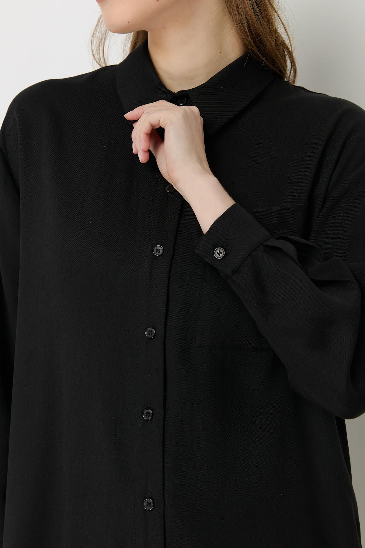 Gömlek Yaka Tencel Basic Tunik Siyah