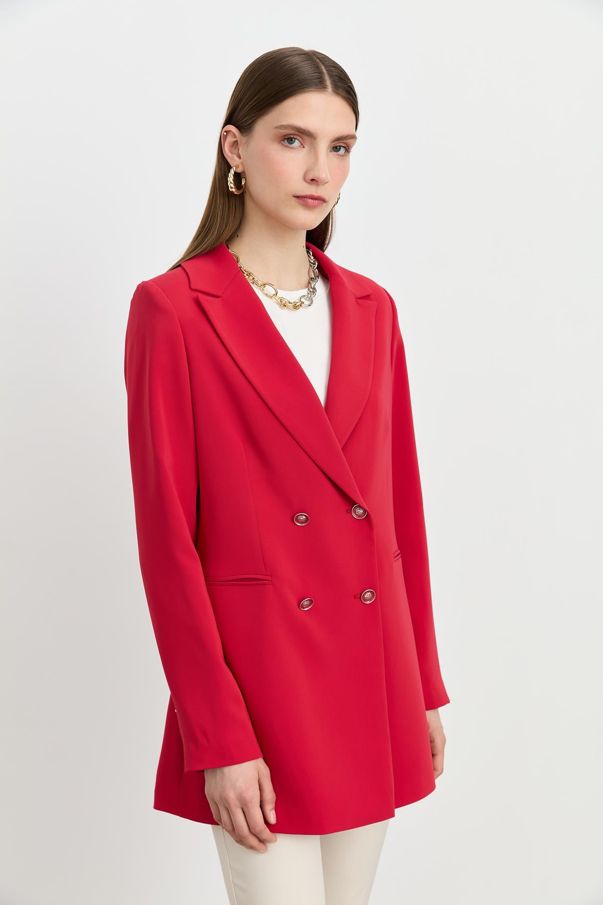 Kırlangıç Yaka Blazer Ceket Bordo