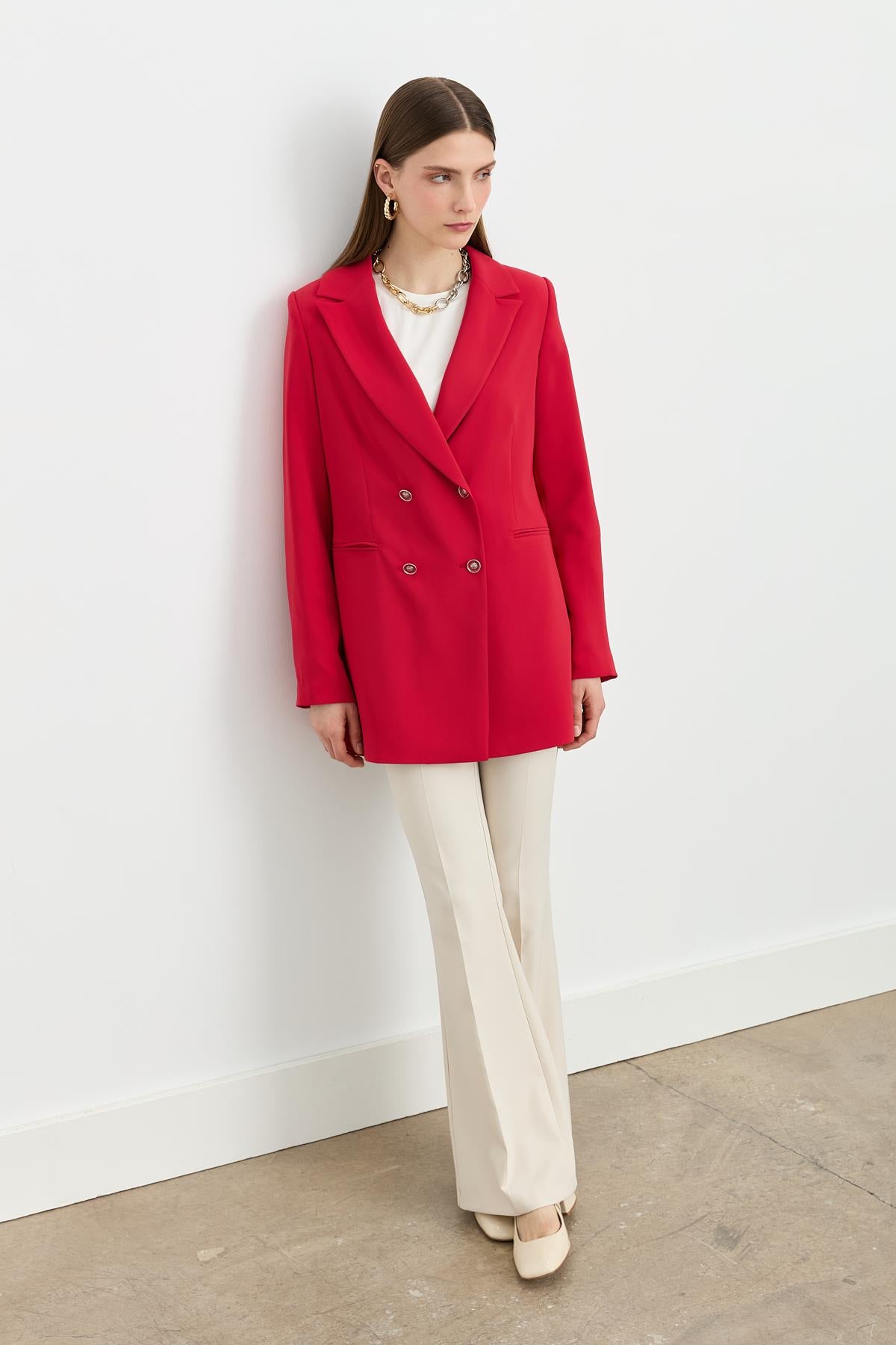 Kırlangıç Yaka Blazer Ceket Bordo