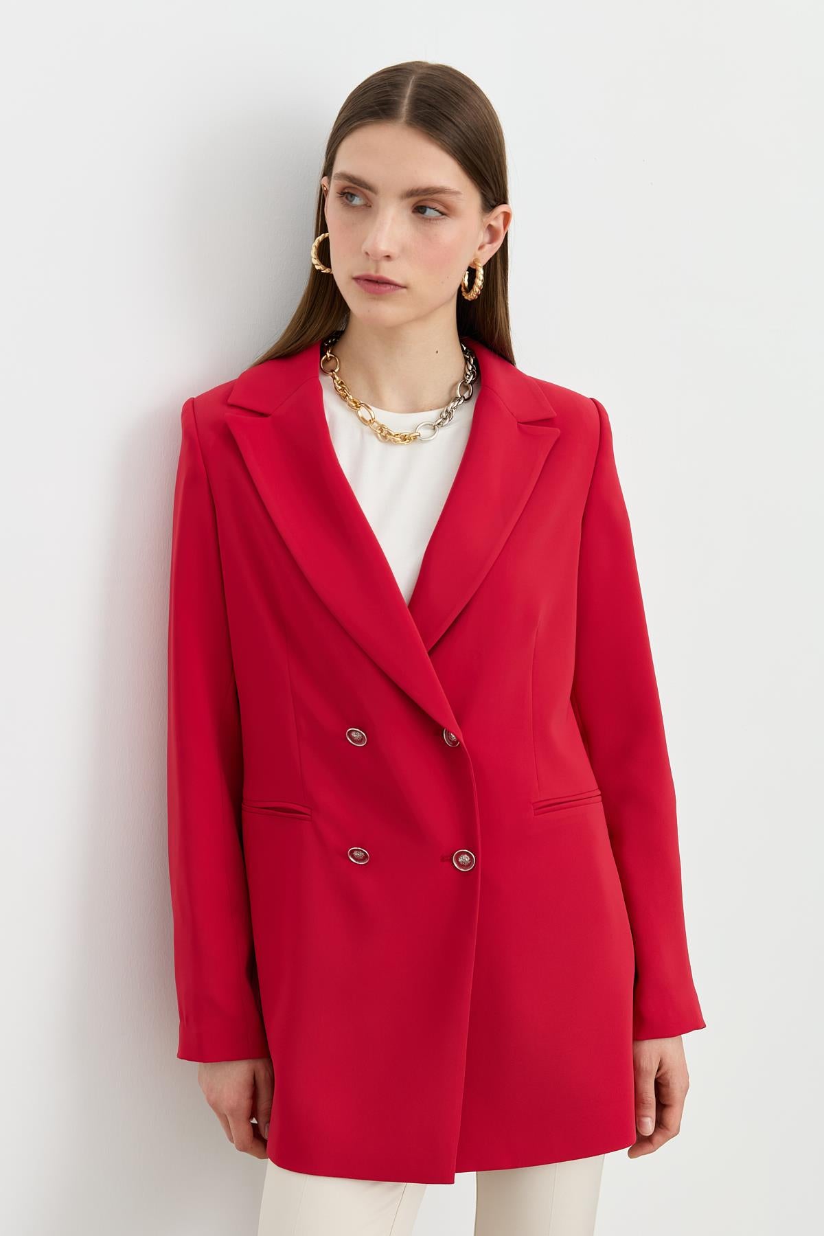 Kırlangıç Yaka Blazer Ceket Bordo