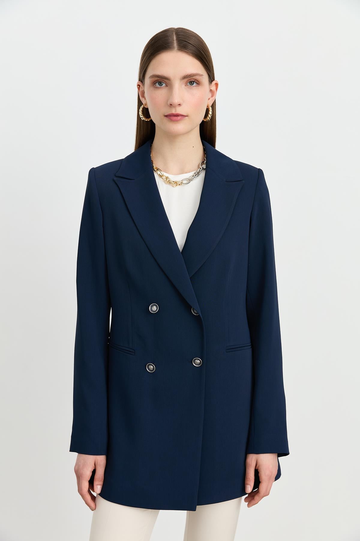 Kırlangıç Yaka Blazer Ceket Lacivert