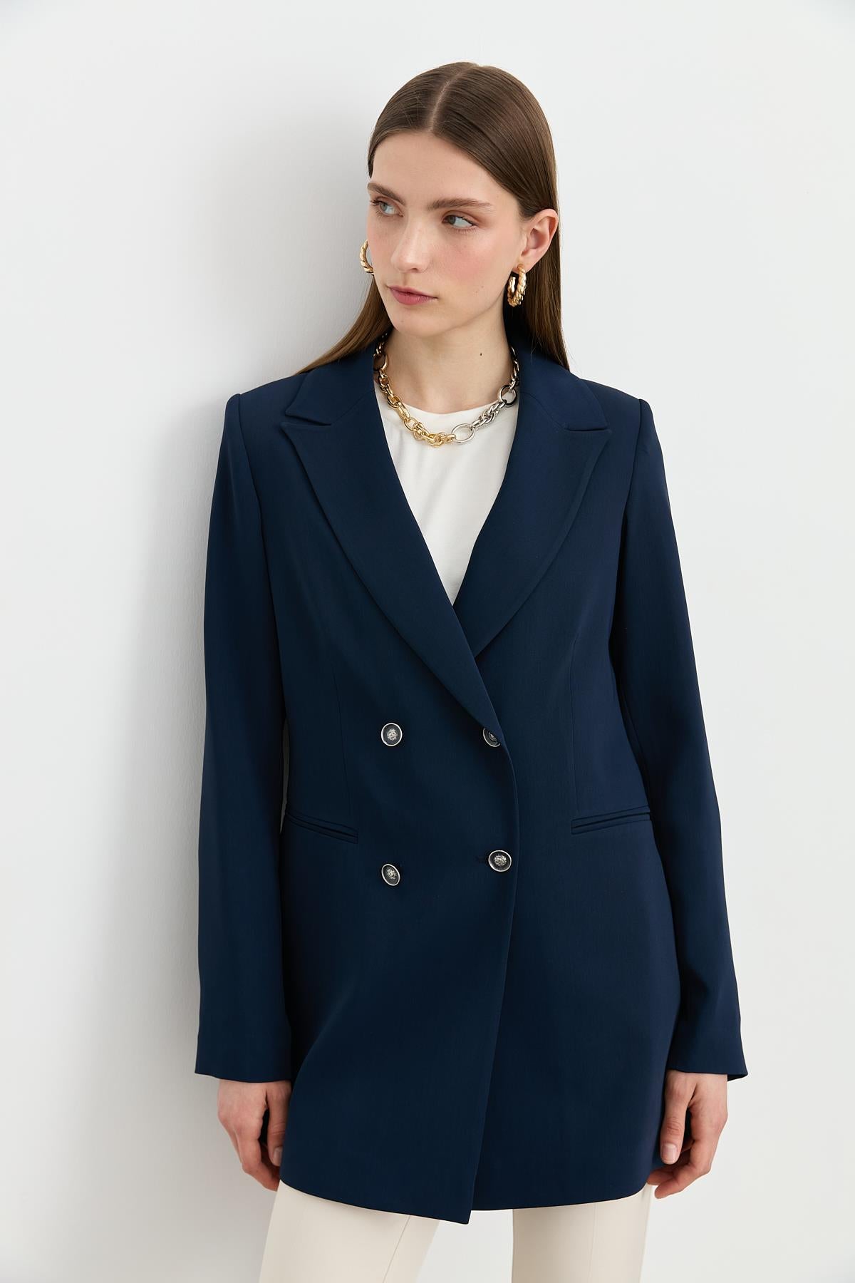 Kırlangıç Yaka Blazer Ceket Lacivert