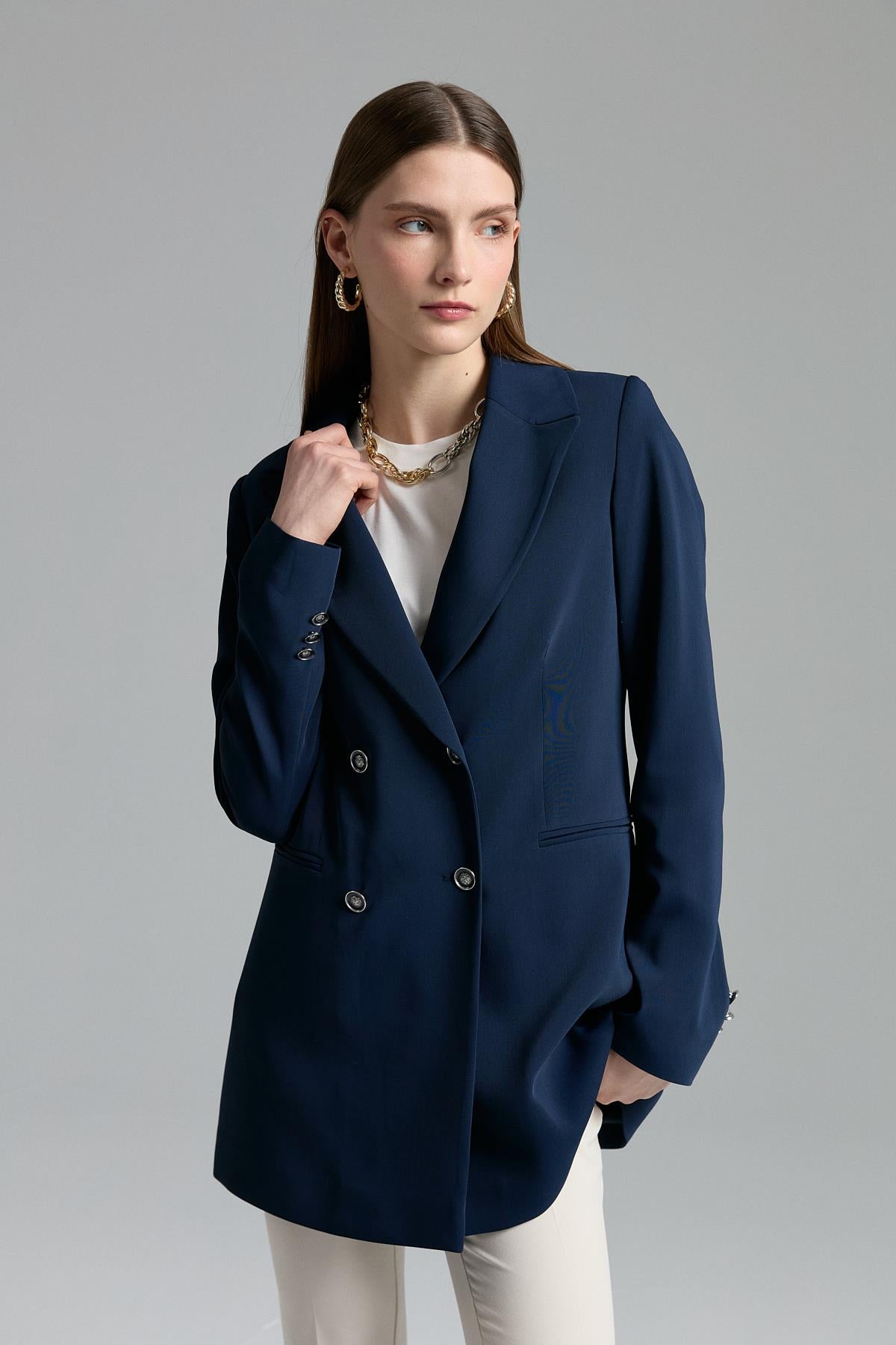 Kırlangıç Yaka Blazer Ceket Lacivert