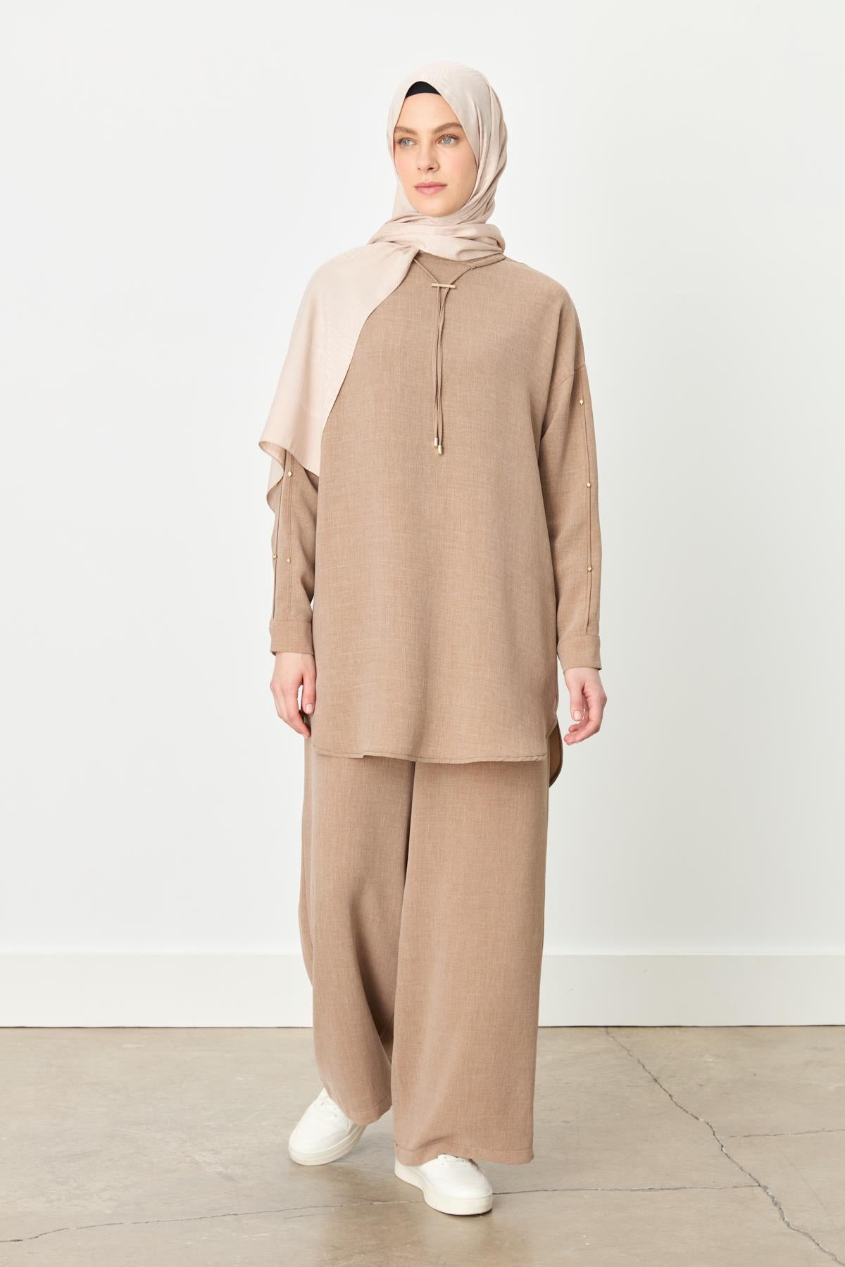 Kol Detaylı Pantolon Tunik Takım Camel